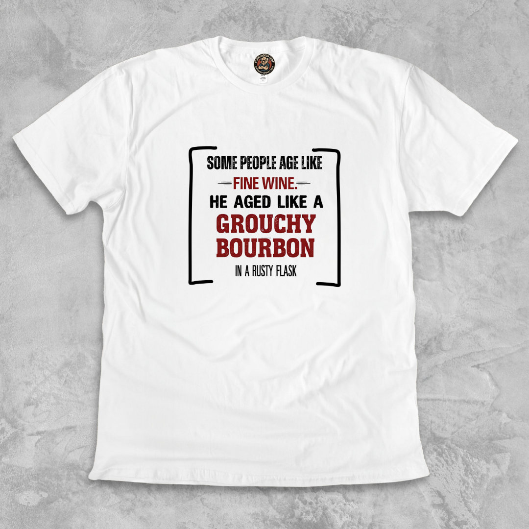 GROUCHY BOURBON.™ – Distilled Disapproval Since 1978 Rusty flask included. Vibes sold separately.