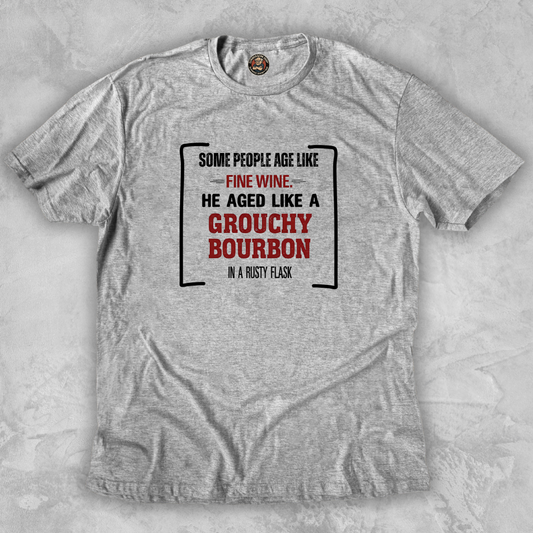 GROUCHY BOURBON.™ – Distilled Disapproval Since 1978 Rusty flask included. Vibes sold separately.