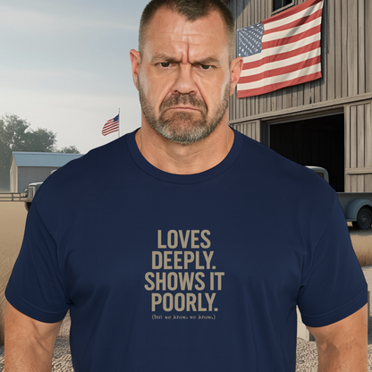 LOVES DEEPLY.™ – Expressed Poorly, Felt Fully Not a hugger. Still a legend.