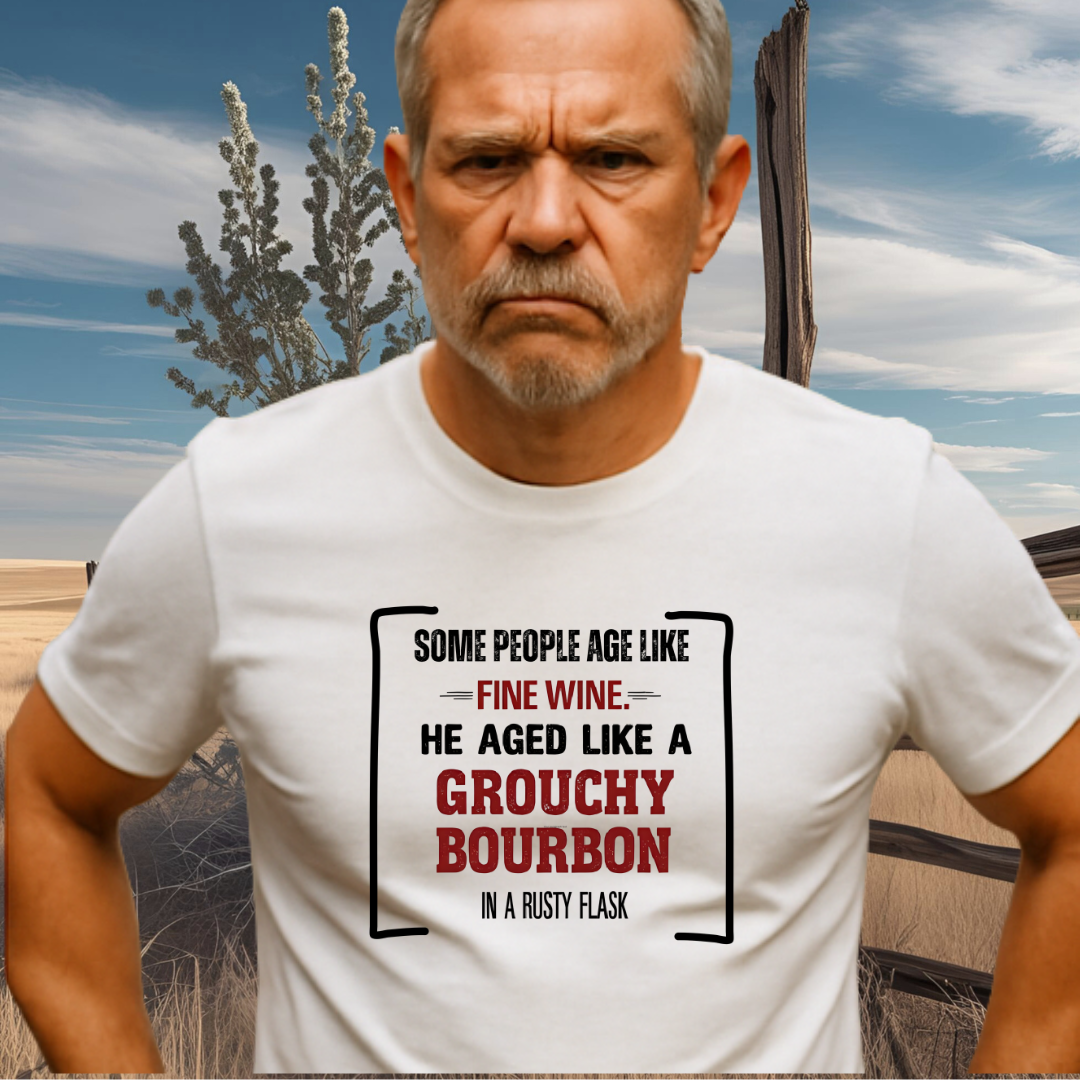 GROUCHY BOURBON.™ – Distilled Disapproval Since 1978 Rusty flask included. Vibes sold separately.